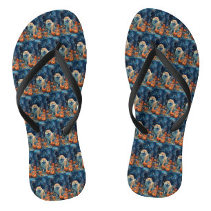 Chinelos Halloween Chow Chow Com Pumpkins Assustado