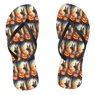 Chinelos Halloween Malinoi Belga Com Abóboras Assustador