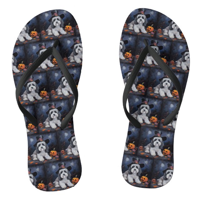 Chinelos Havanese Pumpkins Halloween Scary (Pé da cama)
