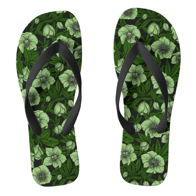 Chinelos Hellebores brancos com folhas (Pé da cama)