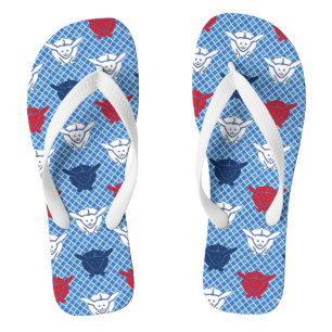 Chinelos Impressão de coelho japonês, azul com vermelho e b