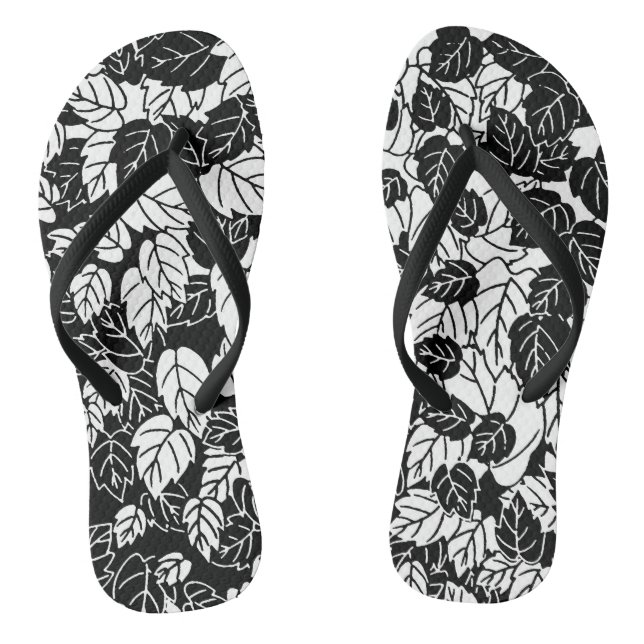 Chinelos Impressão de Folha Japonesa, Preto e Branco (Pé da cama)