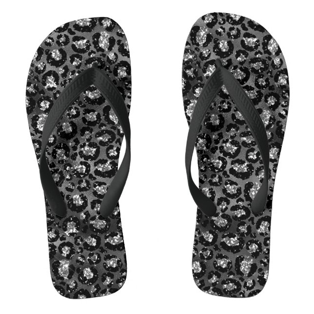 Chinelos Impressão de Leopardo Preto e Cinza Prata (Pé da cama)