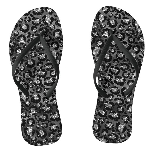 Chinelos Impressão de Leopardo Preto e Cinza Prata (Pé da cama)