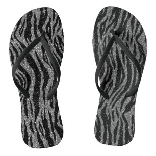 Chinelos Impressão de Zebra Preto e Cinza Prata