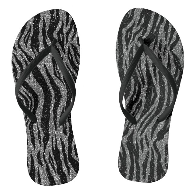 Chinelos Impressão de Zebra Preto e Cinza Prata (Pé da cama)