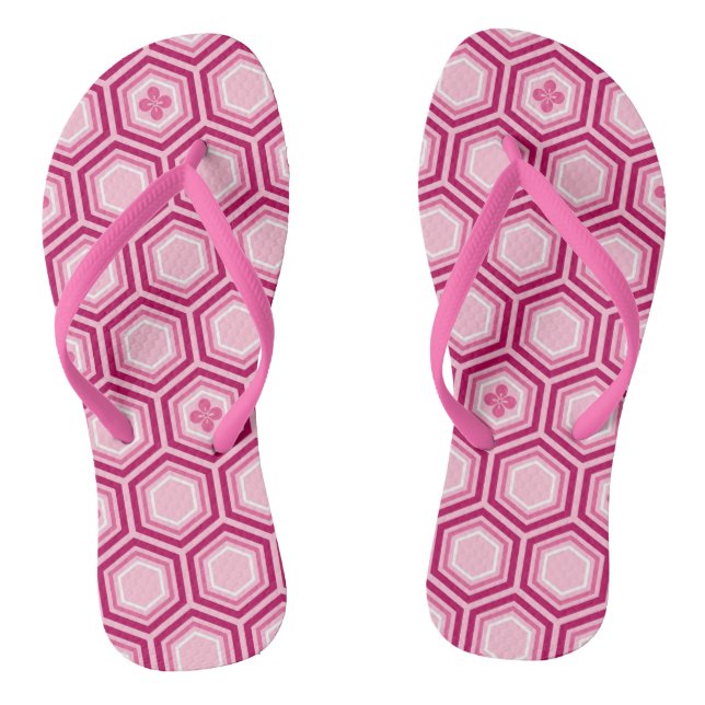 Chinelos Impressão Hexagonal Kimono, Borgonha e Rosa (Pé da cama)