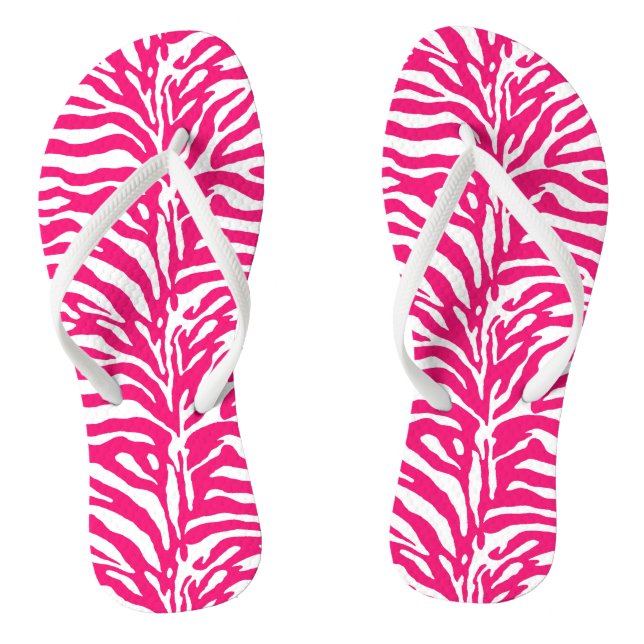 Chinelos Impressão Selvagem de Animais, Zebra, Rosa e Branc (Pé da cama)