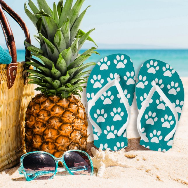 Chinelos Impressões de Patas de Cachorro em Azul, Verde Tur (Criador carregado)