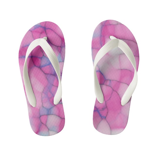Chinelos Infantis Abstrato rosa azul e branco (Pé da cama)