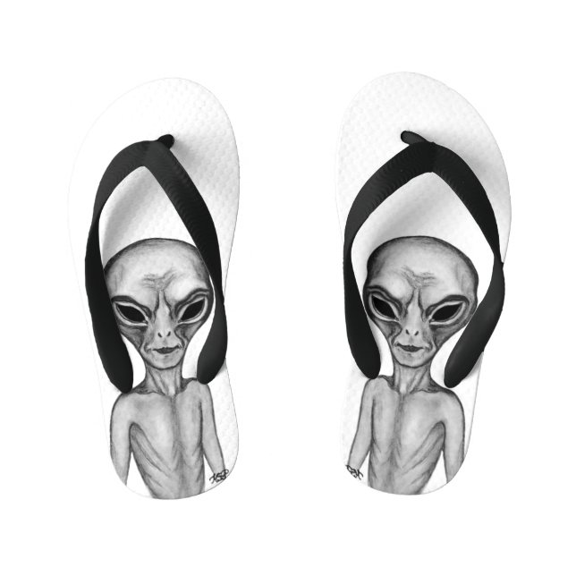 Chinelos Infantis Alienígena Cinzento, Eu quero acreditar (Pé da cama)
