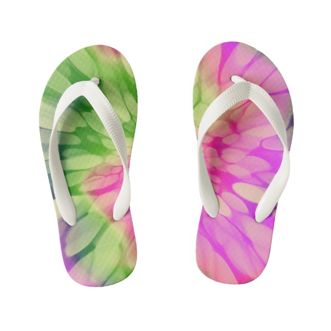 Chinelos Infantis Amarelo rosa e Tie-dye verde (Pé da cama)
