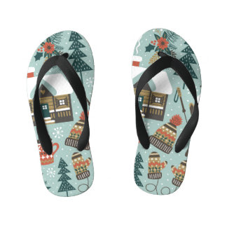 Chinelos Infantis Animais Florestais: Inverno Vintage Sem Costura.