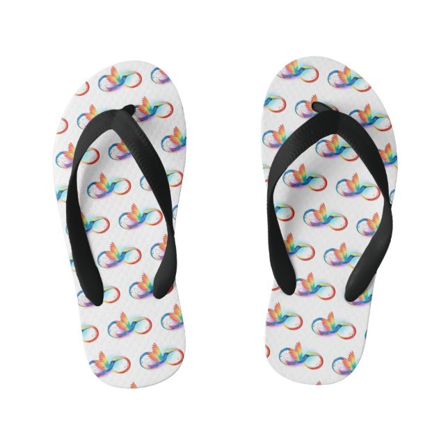 Chinelos Infantis Arco-íris Hummingbird com símbolo Infinito (Pé da cama)