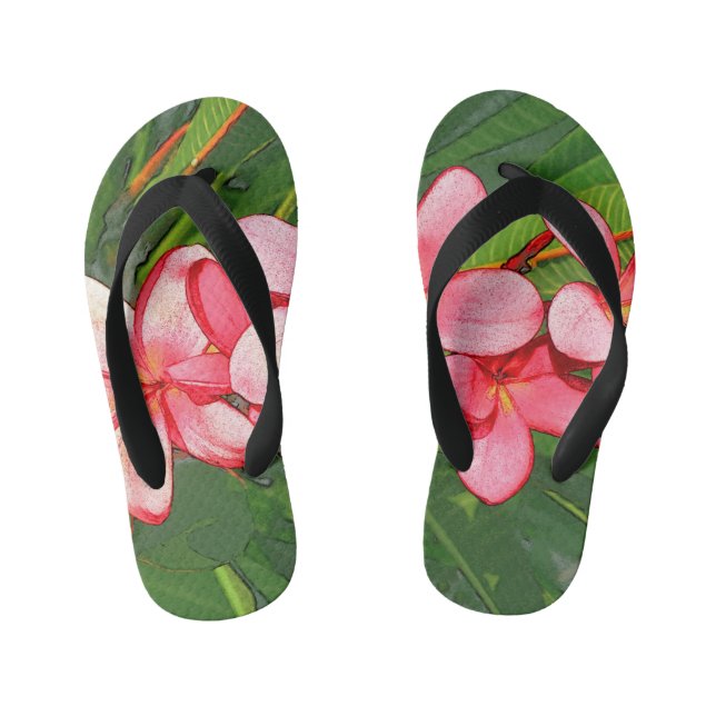 Chinelos Infantis Arte de Frangipani Tropical Rosa (Pé da cama)