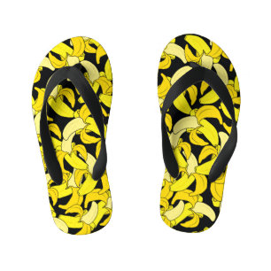 Chinelos Infantis Bananas Amarelas Vintage: Fundo Negro