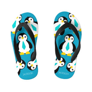 Chinelos Infantis Bebês Pinguins Fofos com Gravatas Azuis