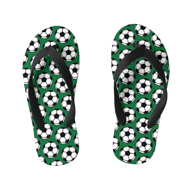 Chinelos Infantis Bolas de Futebol Esportes Verde Preto Branco Crian (Pé da cama)