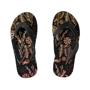 Chinelos Infantis Bonita Girly Rosa Dourada Floral