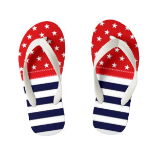 Chinelos Infantis Branco vermelho e azul com estrelas & as listras