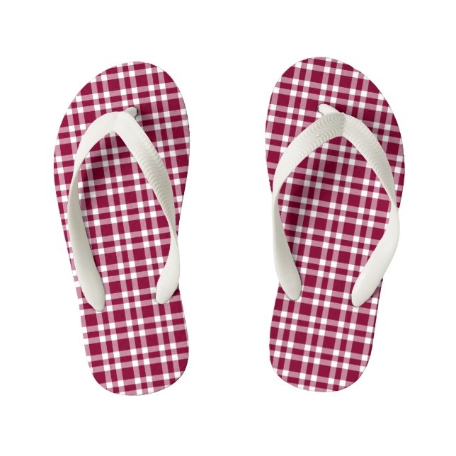 Chinelos Infantis Burgundy White Plaid Pattern (Pé da cama)