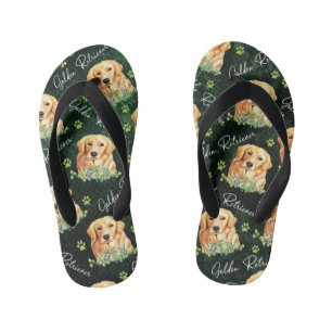 Chinelos Infantis Cão Ouro, Folhas de Eucalipto, Impressão de Pata