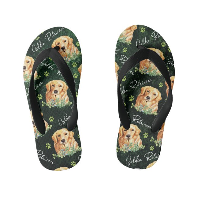 Chinelos Infantis Cão Ouro, Folhas de Eucalipto, Impressão de Pata (Pé da cama)