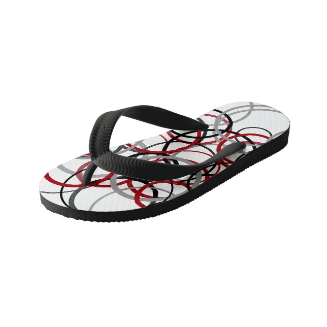 Chinelos Infantis Círculos vermelho, Cinza e preto (Inclinado)