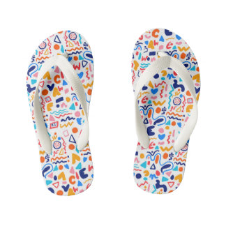 Chinelos Infantis 🌈 Colorful Doodle Pattern Flip Flops