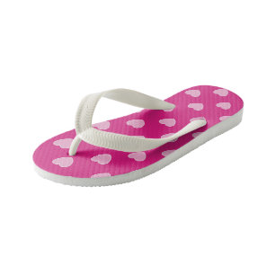 Chinelos Infantis Corações Cor-de-Rosa e Branco