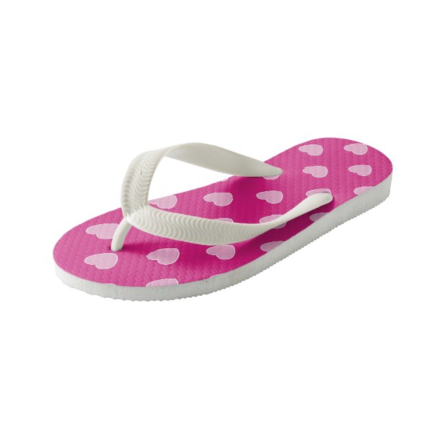 Chinelos Infantis Corações Cor-de-Rosa e Branco (Inclinado)