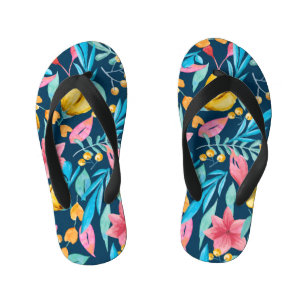 Chinelos Infantis Cores de água botânica: flores, folhas, ornamento.