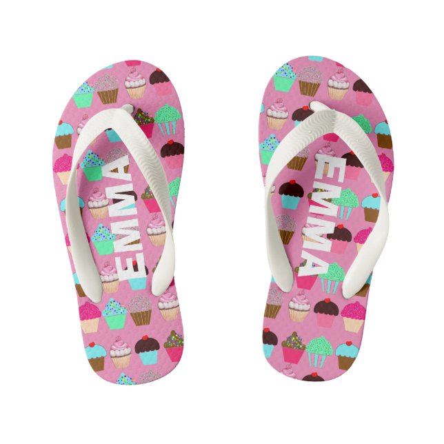 Chinelos Infantis Cupcakes coloridos - Cores personalizáveis (Pé da cama)