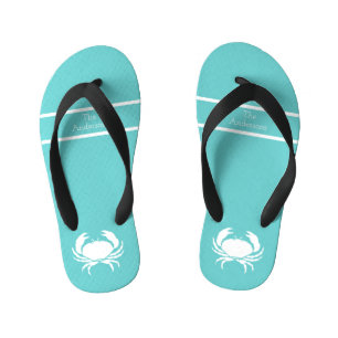 Chinelos Infantis design náutica com caranguejo branco no azul-chat