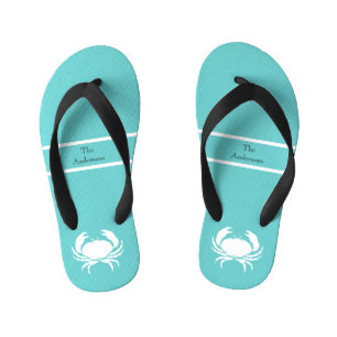 Chinelos Infantis Design Nautico com Caranguejo Branco sobre Azul Ve