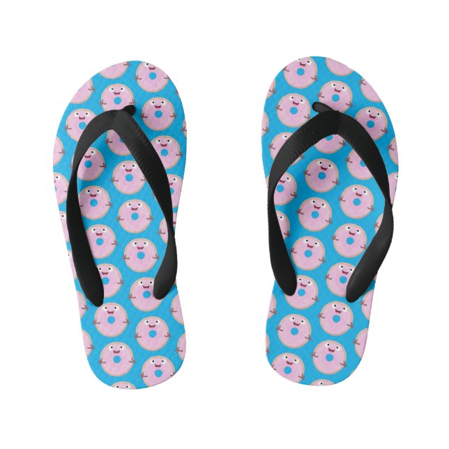 Chinelos Infantis Doce donut cor-de-rosa glaseado desenho animado fe (Pé da cama)