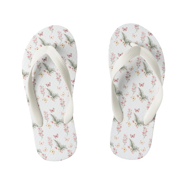 Chinelos Infantis Enchanted Butterfly Garden Romantic Floral Pattern (Pé da cama)