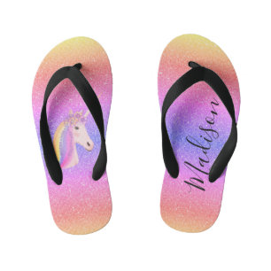 Chinelos Infantis Faux Glitter Personalizado Faux do Unicórnio Cinze