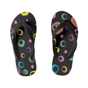 Chinelos Infantis Flip Flops Geométricos Coloridos e Retro Círculos