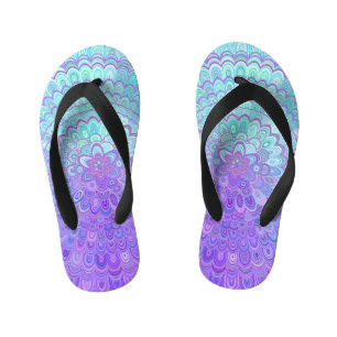 Chinelos Infantis Flor da mandala na luz - azul e roxo