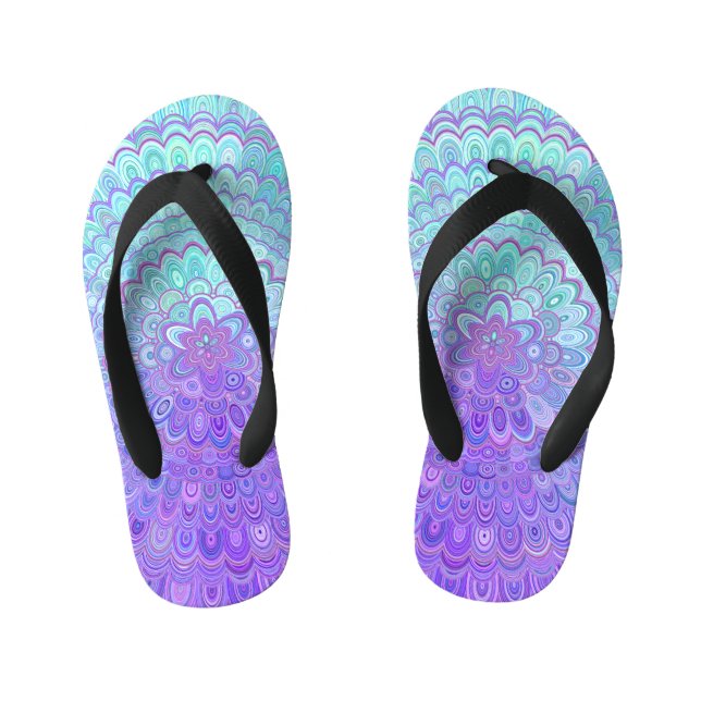 Chinelos Infantis Flor da mandala na luz - azul e roxo (Pé da cama)