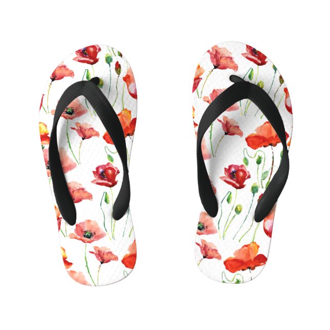 Chinelos Infantis Flor De Papoila: Simples Fundo Sem Olhos. (Pé da cama)