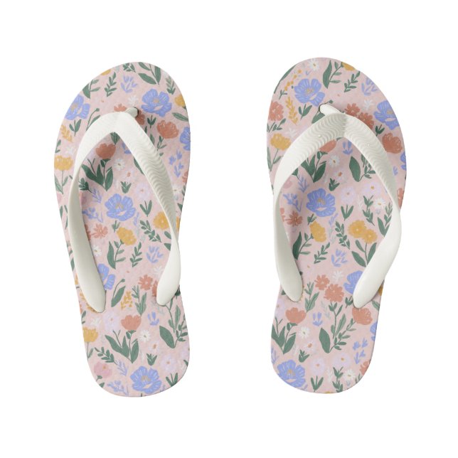 Chinelos Infantis Flores Silvestres Design Floral Botânico Rosa (Pé da cama)