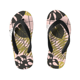 Chinelos Infantis Folhas tropicais de palma, na moda verão.