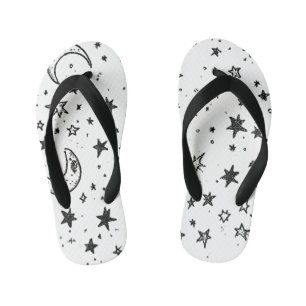 Chinelos Infantis Hand Drawn Celestial Night Sky Pattern