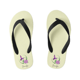 Chinelos Infantis Hummingbird com nome de flor rosa