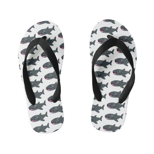 Chinelos Infantis Ilustração animada feliz de tubarão-baleia-branca (Pé da cama)