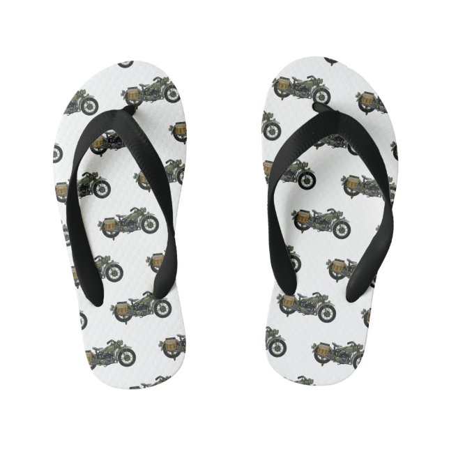 Chinelos Infantis Ilustração de desenho animado de motocicleta milit (Pé da cama)
