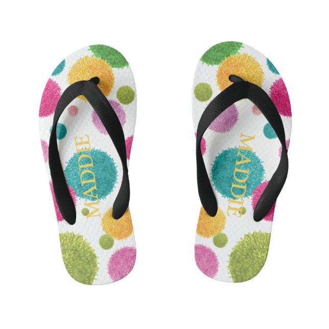 Chinelos Infantis Impressão Colorida de Pom Pom Personalizada (Pé da cama)