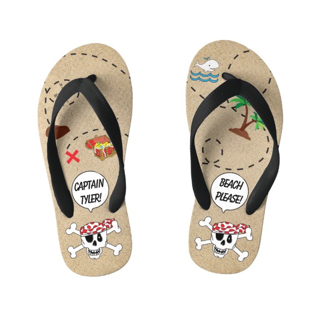 Chinelos Infantis Kids Flip-Flops Pirate Map (Pé da cama)